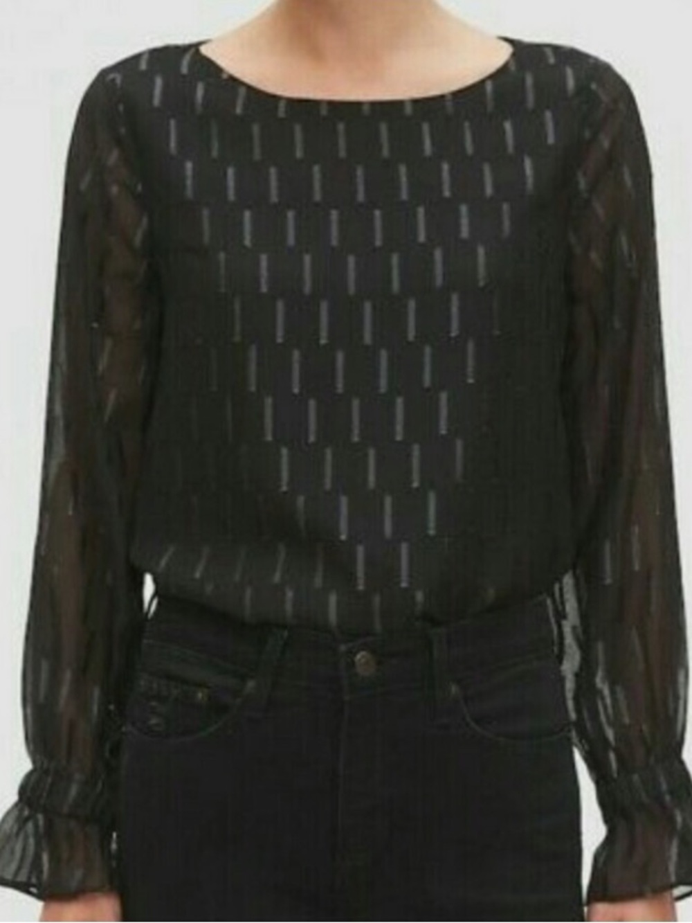 Banana Republic Black Sheer-Sleeve Boatneck Blouse XL